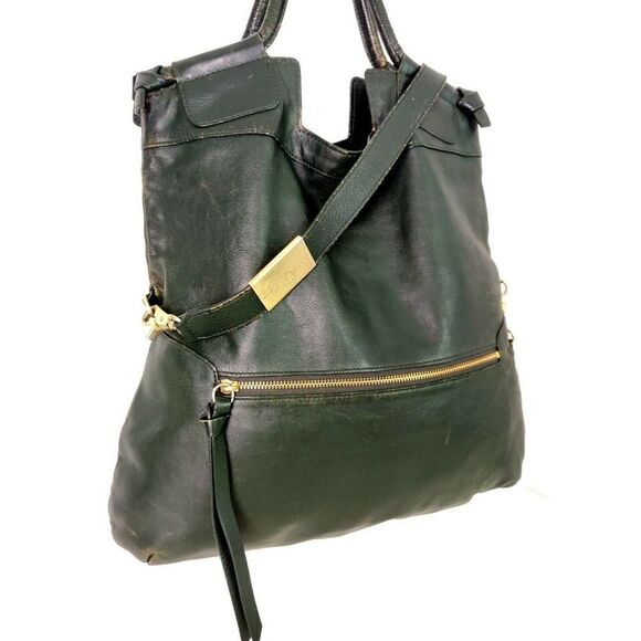 LRG FOLEY+CORINNA GREEN GENUINE LEATHER CONVERTIBLE SHOULDER BAG XBODY MESSENGER - Picture 5 of 11